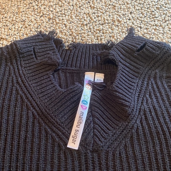 Malibu Sugar Black Distressed Sweater Size Small in EUC - Picture 5 of 7
